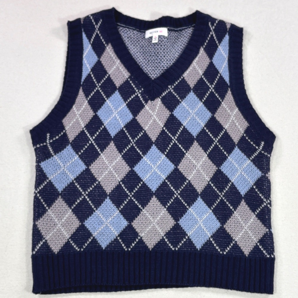 Better Be Kids Navy Blue Argyle V-Neck Knit Sweater Vest Size Medium TI5781